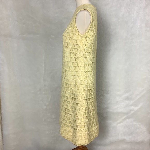 Vintage 60s 70s Sleeveless Yellow Hand Crochet From Portugal Sheath Dress S - Picture 3 of 8